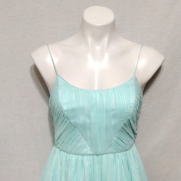 BHLDN Anthropologie Mint Green Pleated Spaghetti Strap Formal Dress US 2 Elegant - Picture 3 of 7